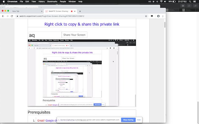 Condivisione dello screening WebRTC dal Chrome Web Store da eseguire con OffiDocs Chromium online