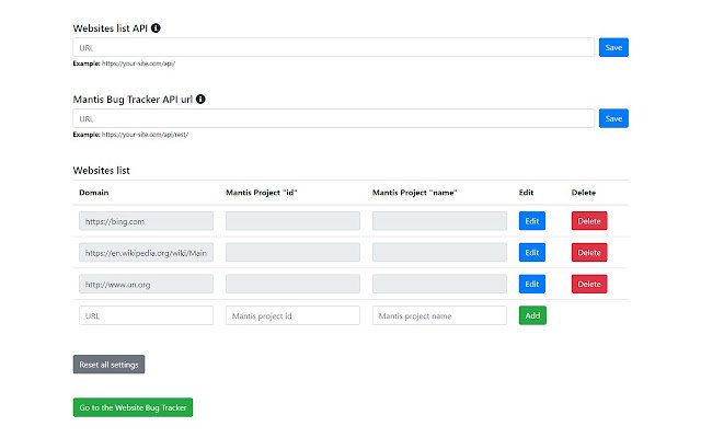 Websites Bug Tracker จาก Chrome เว็บสโตร์ที่จะทำงานร่วมกับ OffiDocs Chromium ออนไลน์