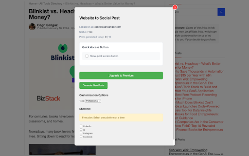 Website to Social Post  from Chrome web store to be run with OffiDocs Chromium online