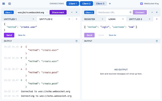 Klien WebSocket King dari toko web Chrome untuk dijalankan dengan OffiDocs Chromium online