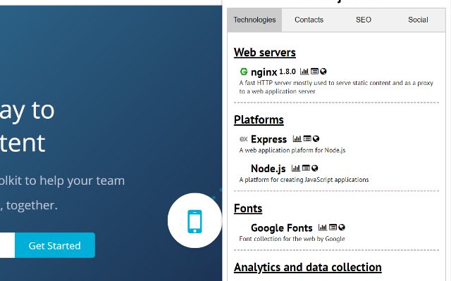 OffiDocs Chromium オンラインで実行される Chrome Web ストアからの Webspotter Technology Checker 電子メール ルックアップ