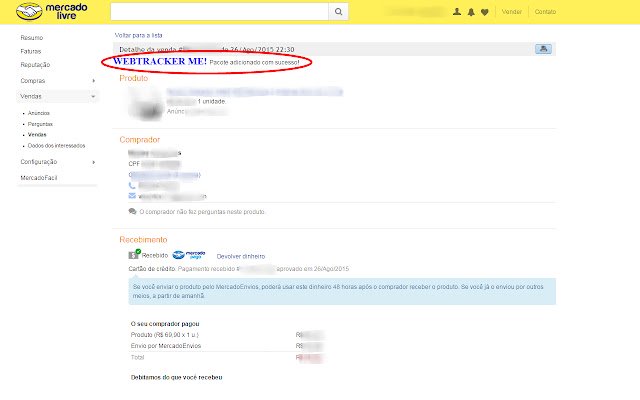 WebTracker ME! Mercado Livre  from Chrome web store to be run with OffiDocs Chromium online