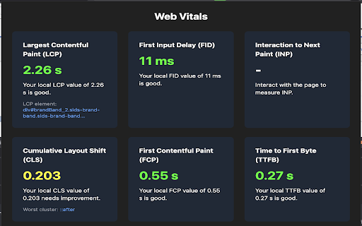 Web Vitals  from Chrome web store to be run with OffiDocs Chromium online