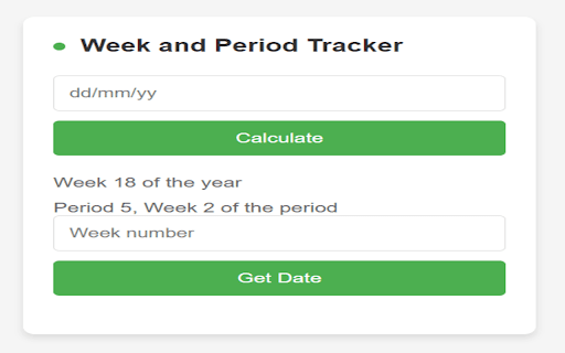 Week and Period Tracker  from Chrome web store to be run with OffiDocs Chromium online