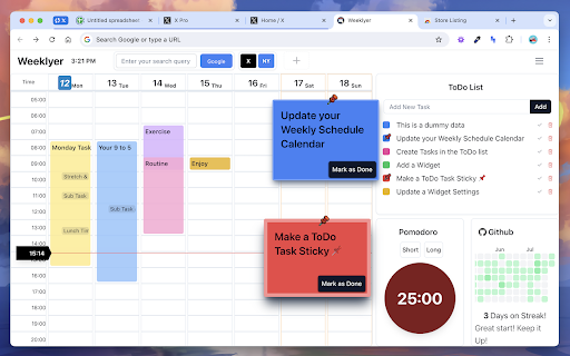 Weeklyer Productivity Tab  from Chrome web store to be run with OffiDocs Chromium online