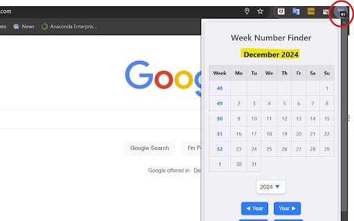 Week Number Finder  from Chrome web store to be run with OffiDocs Chromium online