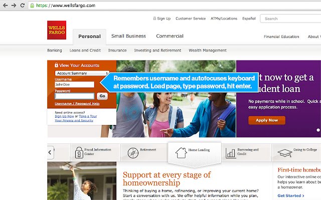 Wells Fargo Autofocus login  from Chrome web store to be run with OffiDocs Chromium online