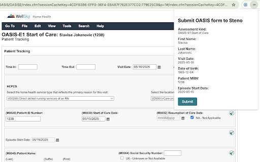 WellSky to Steno OASIS form  from Chrome web store to be run with OffiDocs Chromium online