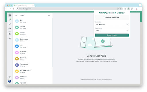 WhatsApp Contact Exporter  from Chrome web store to be run with OffiDocs Chromium online