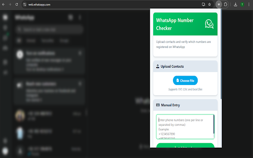 WhatsApp Number Checker: Check  Verify Whatsapp Number  from Chrome web store to be run with OffiDocs Chromium online