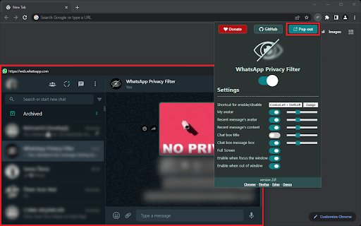 WhatsApp Privacy Filter  from Chrome web store to be run with OffiDocs Chromium online