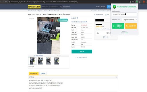 WhatsApp to Sahibinden  from Chrome web store to be run with OffiDocs Chromium online