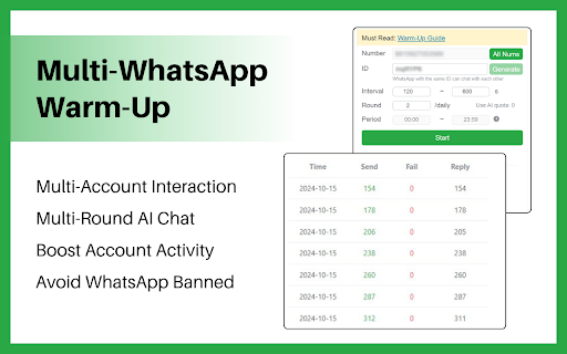 WhatsApp warmer: WhatsApp Warm Up, avoid WhatsApp banWhatsApp warm  from Chrome web store to be run with OffiDocs Chromium online