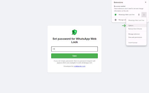 WhatsApp Web Lock Free  from Chrome web store to be run with OffiDocs Chromium online