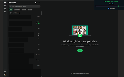 WhatsApp Web Resizer  from Chrome web store to be run with OffiDocs Chromium online