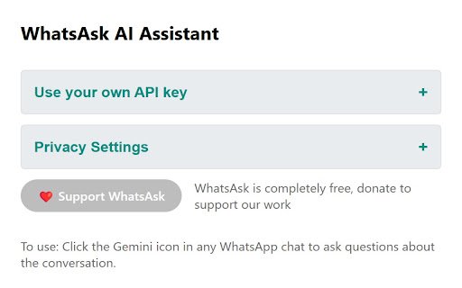 WhatsAsk AI Assistant  from Chrome web store to be run with OffiDocs Chromium online