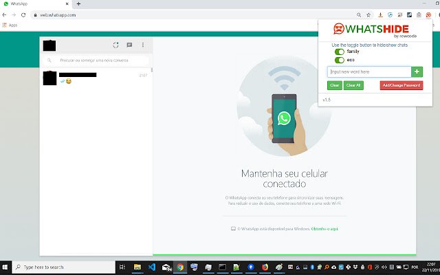 WhatsHide  from Chrome web store to be run with OffiDocs Chromium online