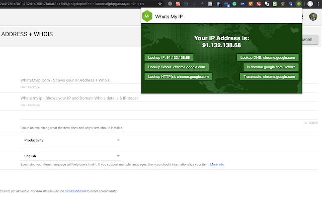 Whats My Ip, WHOIS, Headers, Traceroute, DNS de la boutique en ligne Chrome à exécuter avec OffiDocs Chromium en ligne