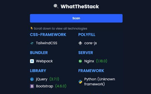 WhatTheStack  from Chrome web store to be run with OffiDocs Chromium online