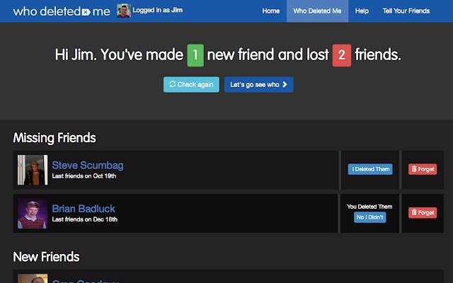 Who Deleted Me Unfriend Finder  from Chrome web store to be run with OffiDocs Chromium online