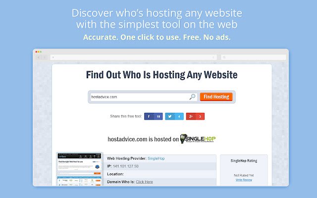 Sino ang Nagho-host? ng HostAdvice.com mula sa Chrome web store na tatakbo sa OffiDocs Chromium online