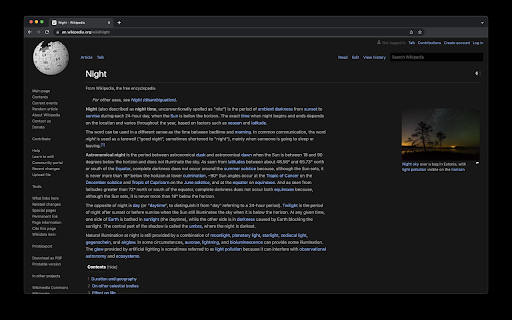 Wikipedia Dark Mode  from Chrome web store to be run with OffiDocs Chromium online