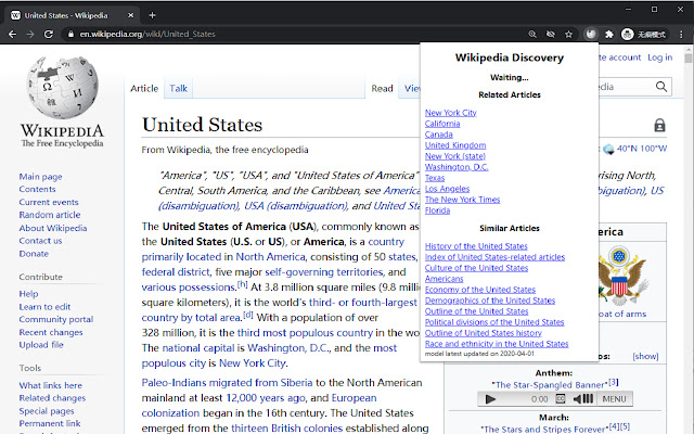 Wikipedia Discovery từ cửa hàng Chrome trực tuyến sẽ được chạy với OffiDocs Chromium trực tuyến