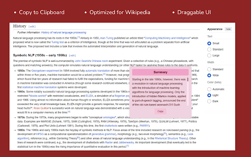 Wikipedia Summarizer  from Chrome web store to be run with OffiDocs Chromium online