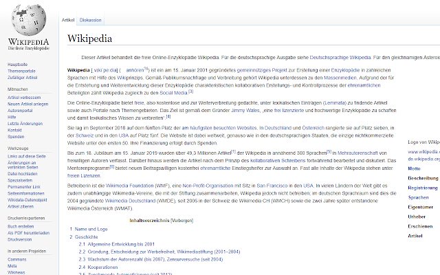Wikipedia ยกเลิกการซ่อนจาก Chrome เว็บสโตร์เพื่อเรียกใช้ด้วย OffiDocs Chromium ออนไลน์