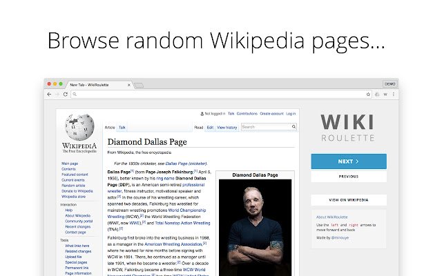 WikiRoulette uit de Chrome-webwinkel om te worden uitgevoerd met OffiDocs Chromium online