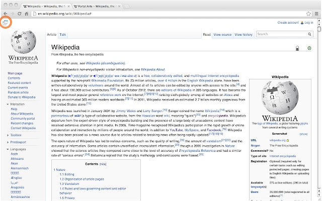 WikiSimplia restrânge meniul Wikipedia din magazinul web Chrome pentru a fi rulat cu OffiDocs Chromium online