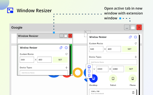 WindowResizer  from Chrome web store to be run with OffiDocs Chromium online