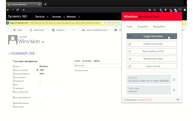 Winvision Dynamics 365 CRM Tools mula sa Chrome web store na tatakbo sa OffiDocs Chromium online