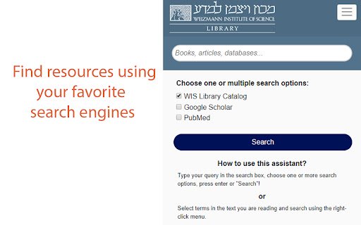 WIS Library Search Assistant  from Chrome web store to be run with OffiDocs Chromium online