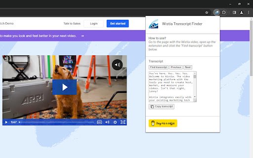 Wistia Transcript Finder  from Chrome web store to be run with OffiDocs Chromium online