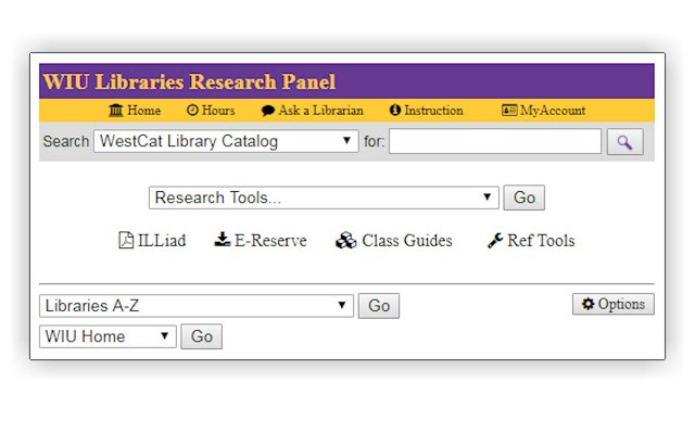 WIU Libraries Research Panel  from Chrome web store to be run with OffiDocs Chromium online