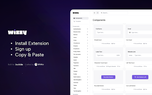 Wizzy UI  from Chrome web store to be run with OffiDocs Chromium online