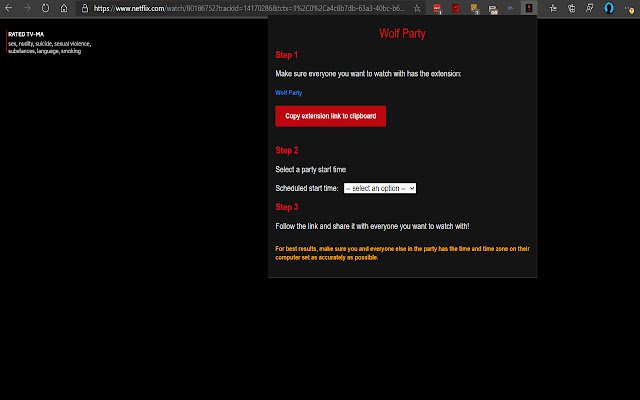 Wolf Party Lagless Netflix Party는 Chrome 웹 스토어에서 OffiDocs Chromium 온라인으로 실행됩니다.