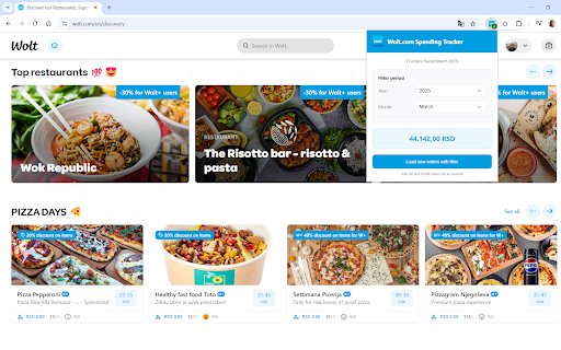 Wolt.com Spending Tracker  from Chrome web store to be run with OffiDocs Chromium online