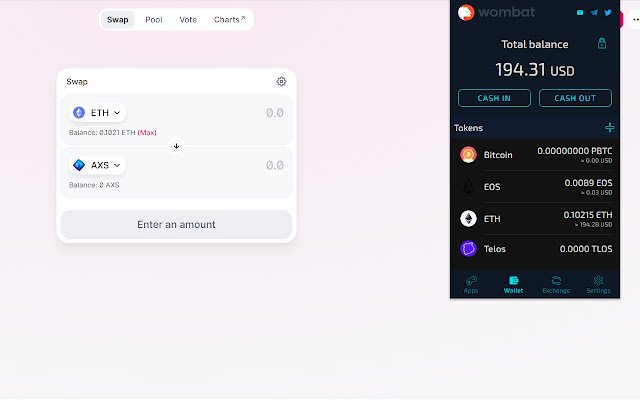 Wombat Gaming Wallet for Ethereum  EOS  from Chrome web store to be run with OffiDocs Chromium online