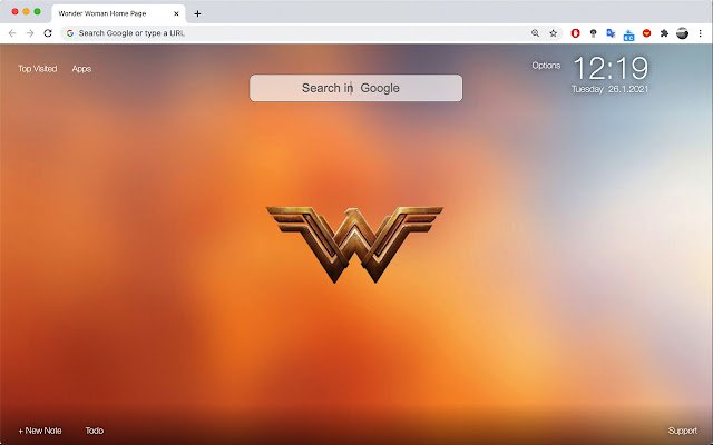 La home page di Wonder Woman dal web store di Chrome verrà eseguita con OffiDocs Chromium online