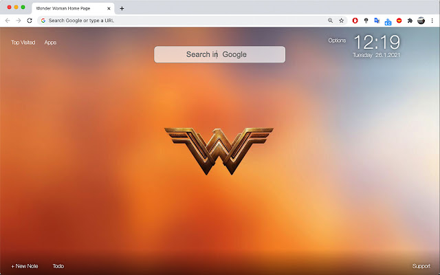 La home page di Wonder Woman dal web store di Chrome verrà eseguita con OffiDocs Chromium online