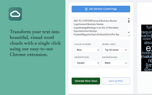 Word Cloud Generator  from Chrome web store to be run with OffiDocs Chromium online