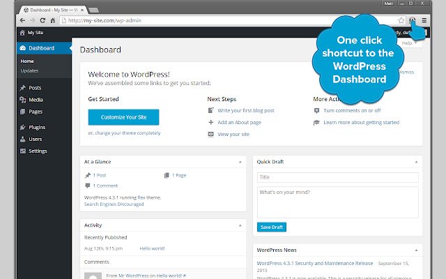 WordPress Dashboard Shortcut  from Chrome web store to be run with OffiDocs Chromium online