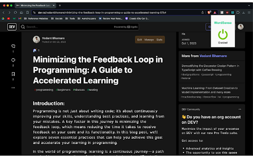 WordSense  from Chrome web store to be run with OffiDocs Chromium online