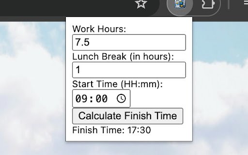Workday Finish Time Calculator  from Chrome web store to be run with OffiDocs Chromium online