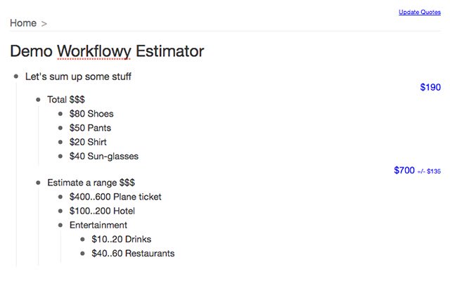 WorkFlowy Estimator  from Chrome web store to be run with OffiDocs Chromium online