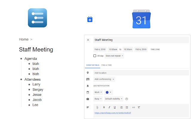 WorkFlowy to Google Calendar  from Chrome web store to be run with OffiDocs Chromium online