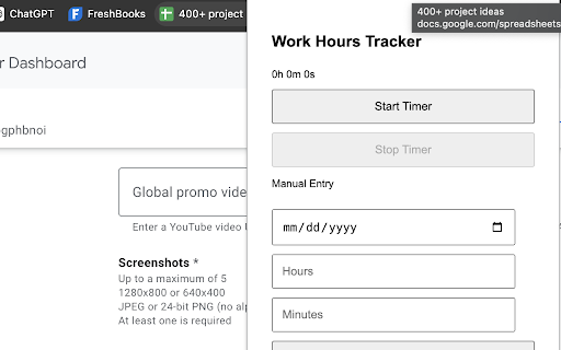 Work Hours Tracker  from Chrome web store to be run with OffiDocs Chromium online