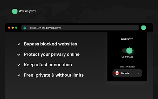 WorkingVPN The VPN that just works  from Chrome web store to be run with OffiDocs Chromium online